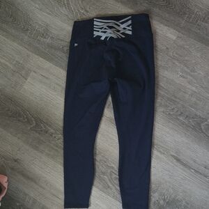Fabletics Powerhold Navy Leggings with Light Blue Accents